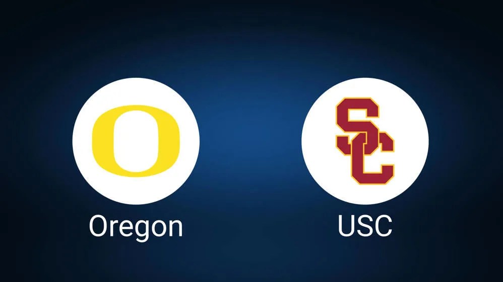 Logos of Oregon and USC displayed side by side on a dark background.